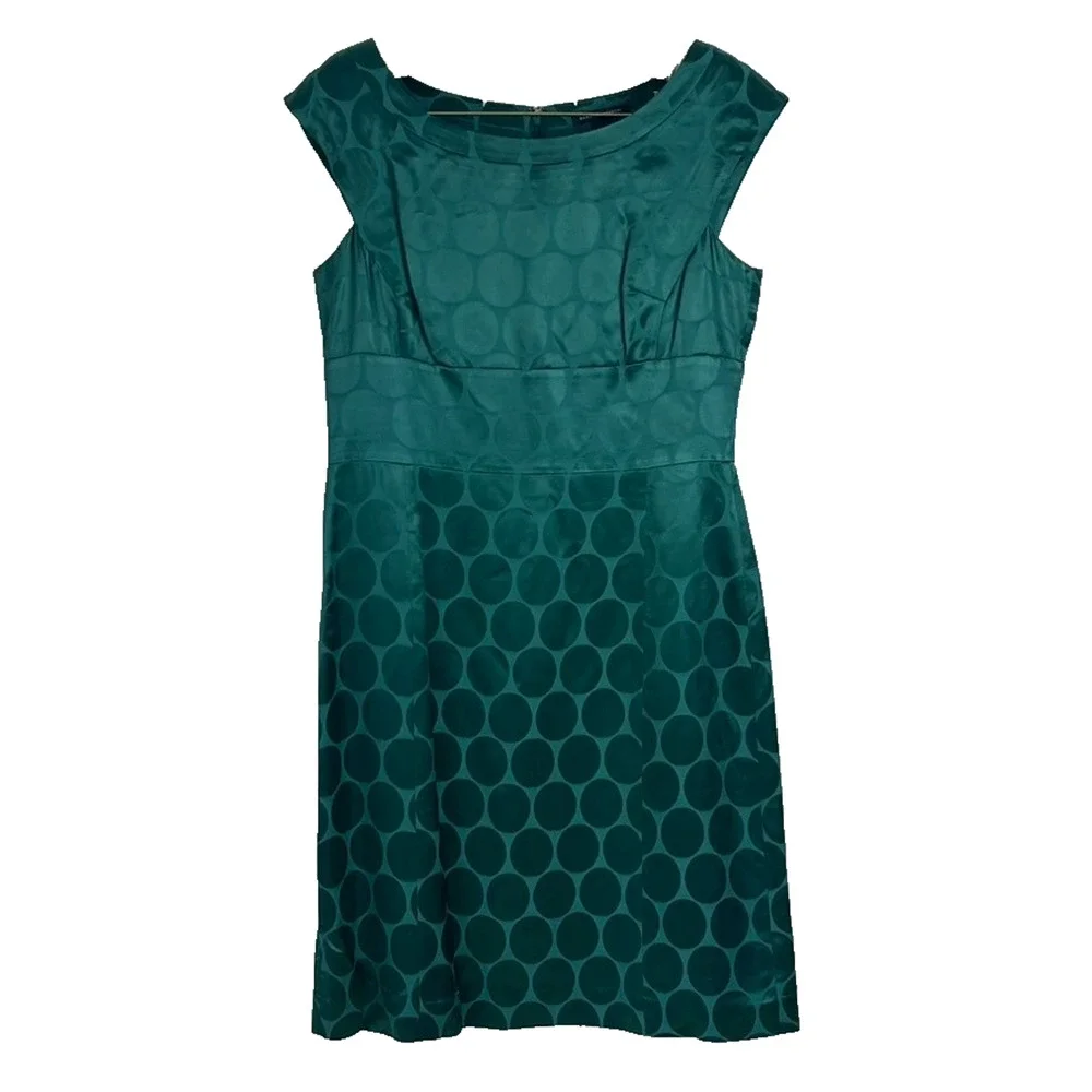 Banana Republic Dress Womens Size 10 Green Dotted Silky Sheath Wool Blend Midi